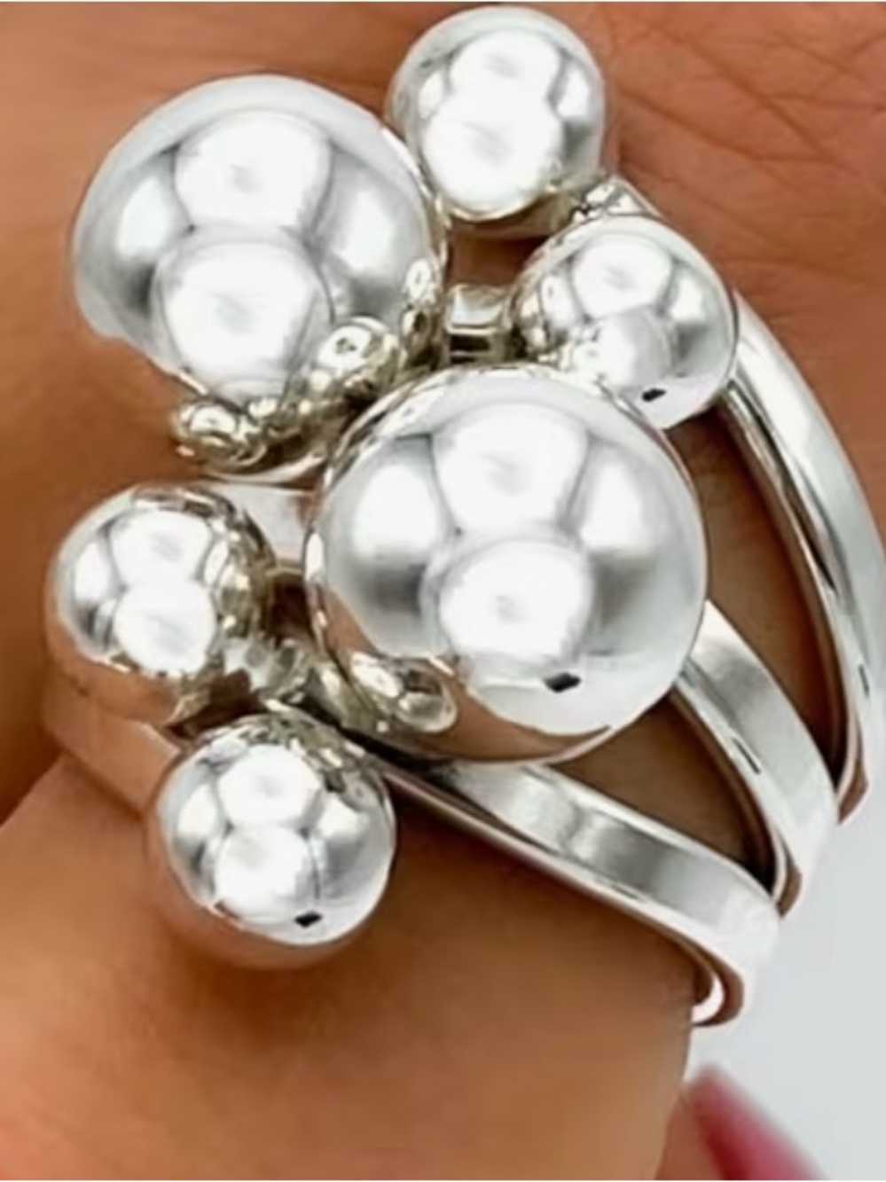 Contemporary Silver Cluster Ball Ring - Women's Fashion Ring size 8 (runs large)